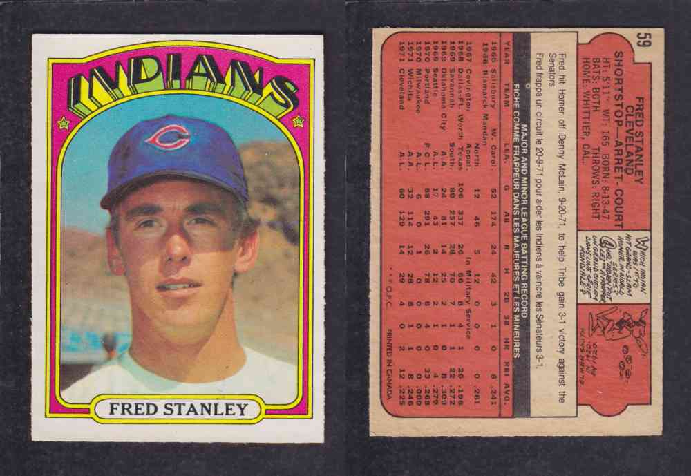1972 O-PEE-CHEE BASEBALL CARD #59 F. STANLEY photo 1972 O-PEE-CHEE BASEBALL CARD #59 F. STANLEY photo