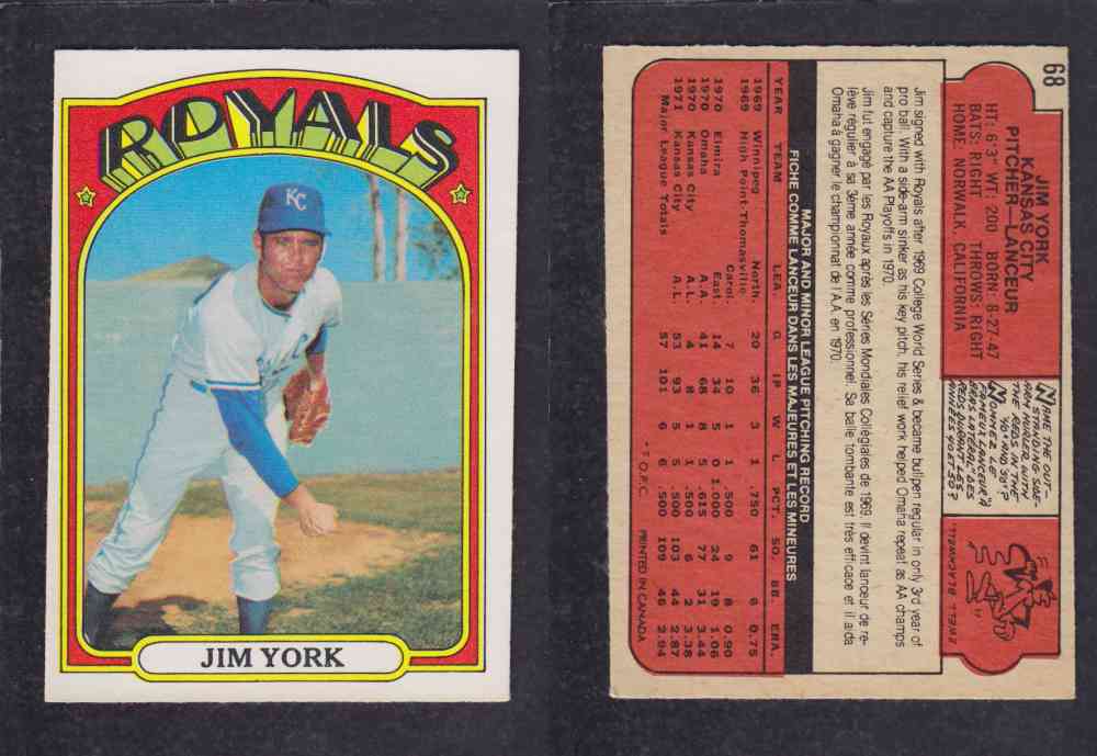 1972 O-PEE-CHEE BASEBALL CARD #68 J. YORK photo 1972 O-PEE-CHEE BASEBALL CARD #68 J. YORK photo