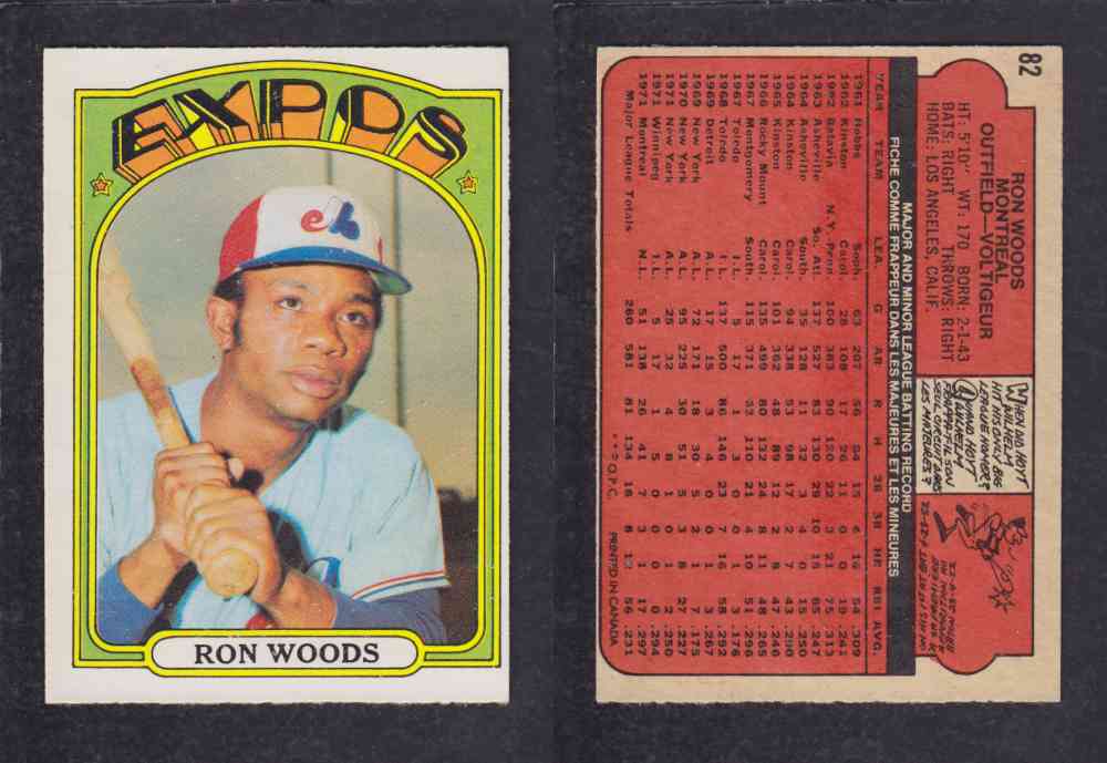 1972 O-PEE-CHEE BASEBALL CARD #82 R. WOODS photo 1972 O-PEE-CHEE BASEBALL CARD #82 R. WOODS photo