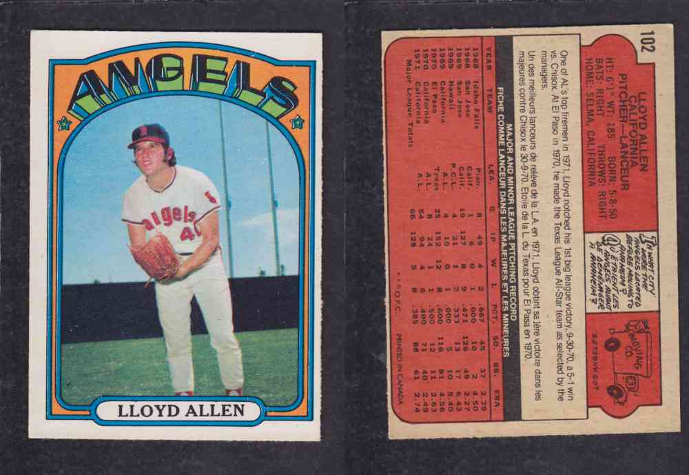 1972 O-PEE-CHEE BASEBALL CARD #102 L. ALLEN photo