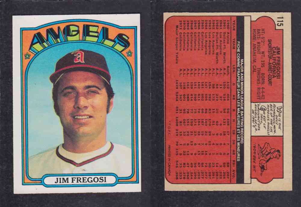 1972 O-PEE-CHEE BASEBALL CARD #115 J. FREGOSI photo 1972 O-PEE-CHEE BASEBALL CARD #115 J. FREGOSI photo
