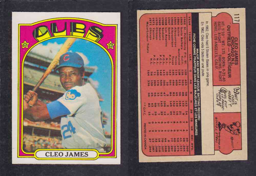 1972 O-PEE-CHEE BASEBALL CARD #117 C. JAMES photo 1972 O-PEE-CHEE BASEBALL CARD #117 C. JAMES photo