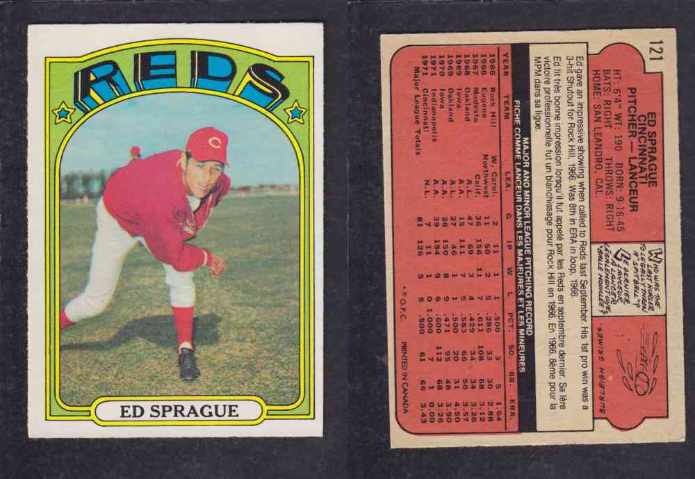 1972 O-PEE-CHEE BASEBALL CARD #121 E. SPRAGUE photo 1972 O-PEE-CHEE BASEBALL CARD #121 E. SPRAGUE photo