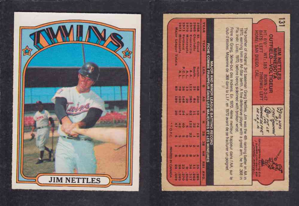 1972 O-PEE-CHEE BASEBALL CARD #131 J. NETTLES photo 1972 O-PEE-CHEE BASEBALL CARD #131 J. NETTLES photo