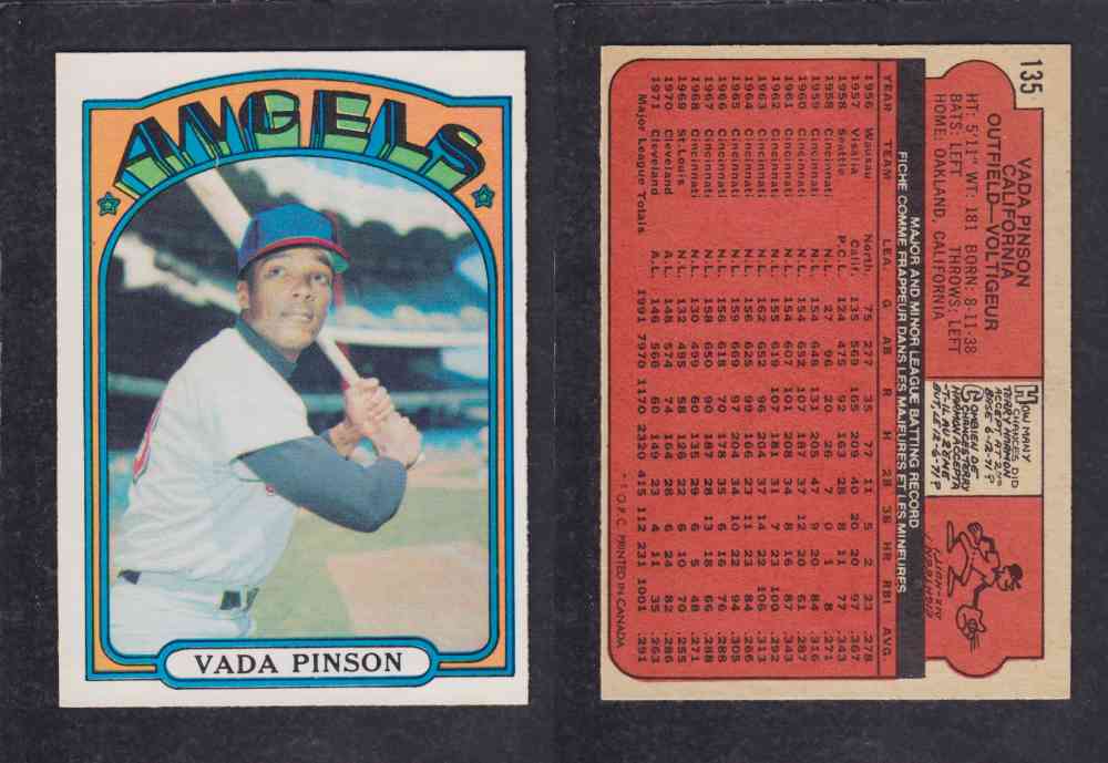 1972 O-PEE-CHEE BASEBALL CARD #135 V. PINSON photo 1972 O-PEE-CHEE BASEBALL CARD #135 V. PINSON photo