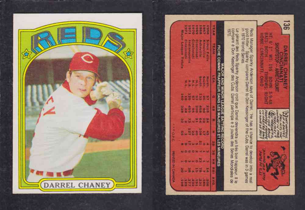 1972 O-PEE-CHEE BASEBALL CARD #136 D, CHANEY photo 1972 O-PEE-CHEE BASEBALL CARD #136 D, CHANEY photo