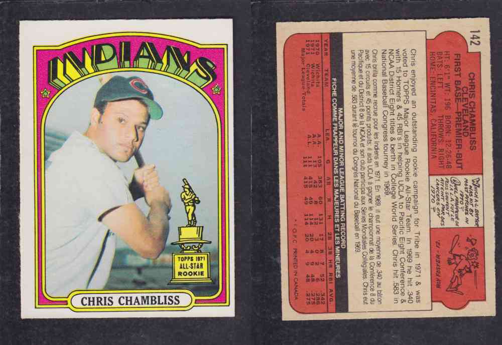 1972 O-PEE-CHEE BASEBALL CARD #142 C. CHAMBLISS photo 1972 O-PEE-CHEE BASEBALL CARD #142 C. CHAMBLISS photo