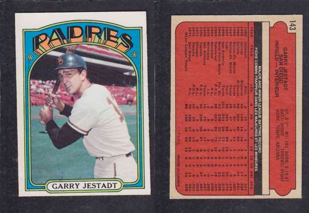 1972 O-PEE-CHEE BASEBALL CARD #143 G. JESTADT photo 1972 O-PEE-CHEE BASEBALL CARD #143 G. JESTADT photo