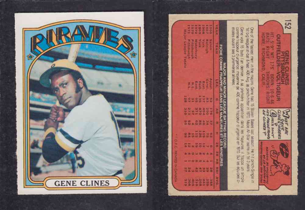 1972 O-PEE-CHEE BASEBALL CARD #152 G. CLINES photo 1972 O-PEE-CHEE BASEBALL CARD #152 G. CLINES photo