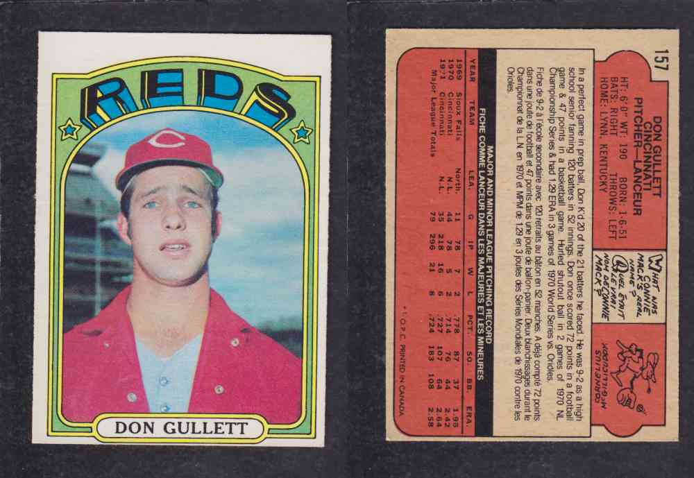 1972 O-PEE-CHEE BASEBALL CARD #157 D. GULLETT photo 1972 O-PEE-CHEE BASEBALL CARD #157 D. GULLETT photo