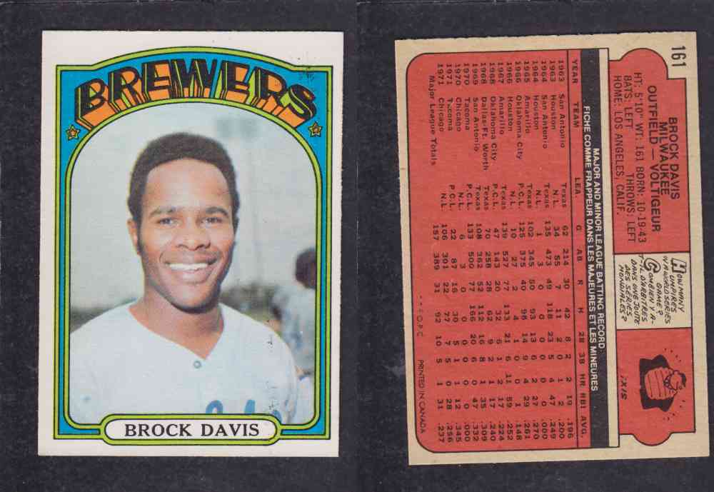 1972 O-PEE-CHEE BASEBALL CARD #161 B. DAVIS photo 1972 O-PEE-CHEE BASEBALL CARD #161 B. DAVIS photo