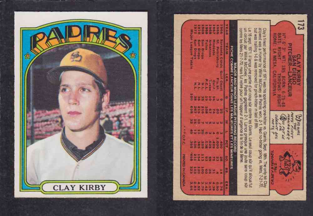 1972 O-PEE-CHEE BASEBALL CARD #173 C. KIRBY photo 1972 O-PEE-CHEE BASEBALL CARD #173 C. KIRBY photo
