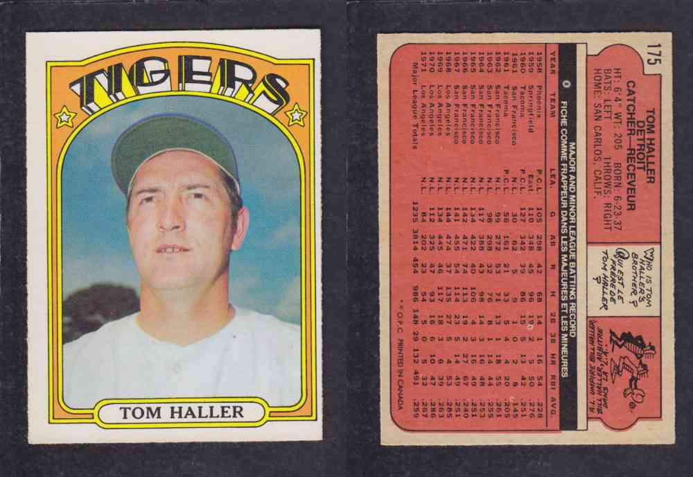 1972 O-PEE-CHEE BASEBALL CARD #175 T. HALLER photo 1972 O-PEE-CHEE BASEBALL CARD #175 T. HALLER photo
