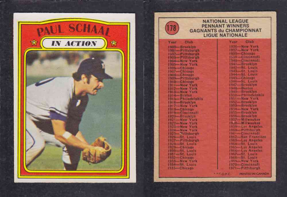 1972 O-PEE-CHEE BASEBALL CARD #178 P. SCHAAL photo 1972 O-PEE-CHEE BASEBALL CARD #178 P. SCHAAL photo