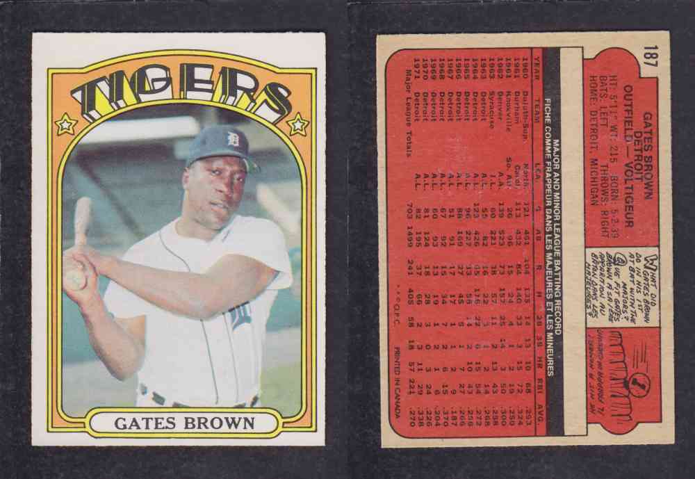 1972 O-PEE-CHEE BASEBALL CARD #187 G. BROWN photo 1972 O-PEE-CHEE BASEBALL CARD #187 G. BROWN photo