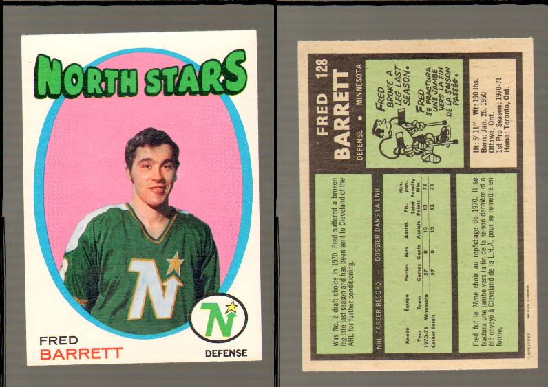 1971-72 O-PEE-CHEE HOCKEY CARD #128 F.BARRETT photo 1971-72 O-PEE-CHEE HOCKEY CARD #128 F.BARRETT photo