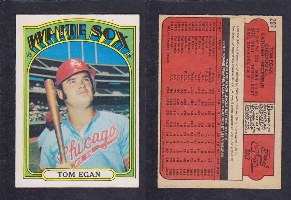 1972 O-PEE-CHEE BASEBALL CARD #207 T. EGAN photo 1972 O-PEE-CHEE BASEBALL CARD #207 T. EGAN photo