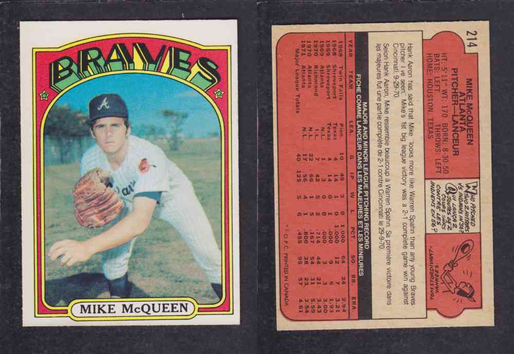1972 O-PEE-CHEE BASEBALL CARD #214 M. MCQUEEN photo 1972 O-PEE-CHEE BASEBALL CARD #214 M. MCQUEEN photo