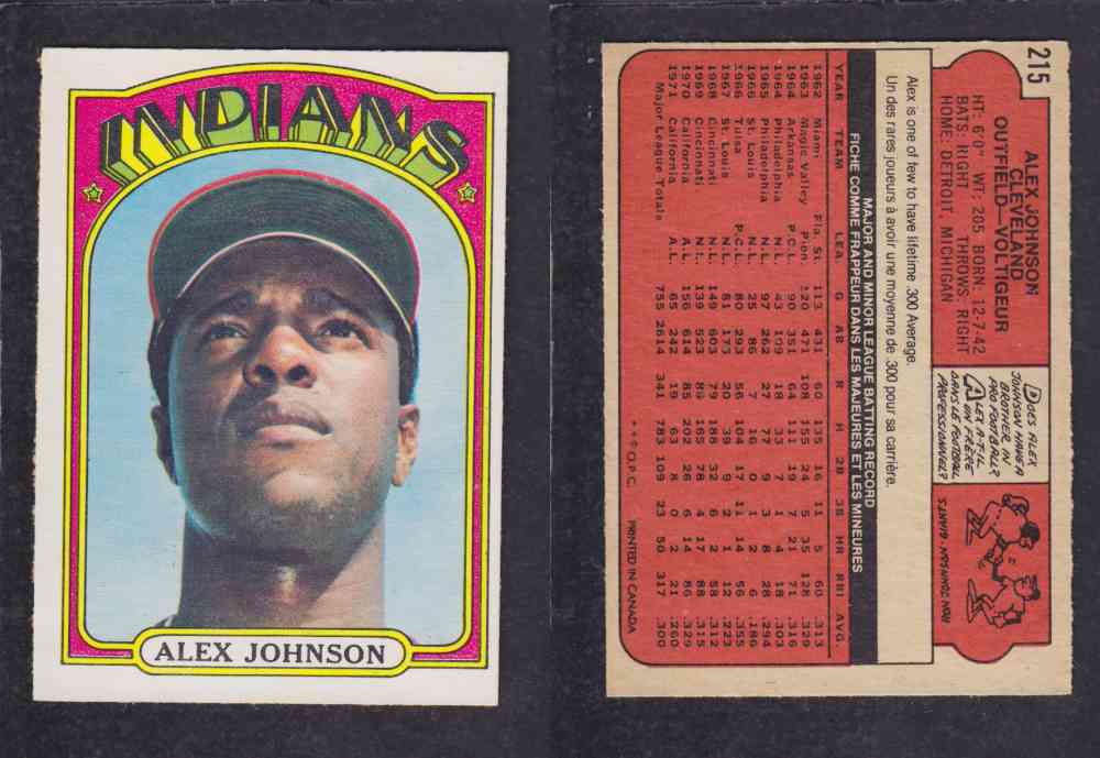 1972 O-PEE-CHEE BASEBALL CARD #215 A. JOHNSON photo 1972 O-PEE-CHEE BASEBALL CARD #215 A. JOHNSON photo