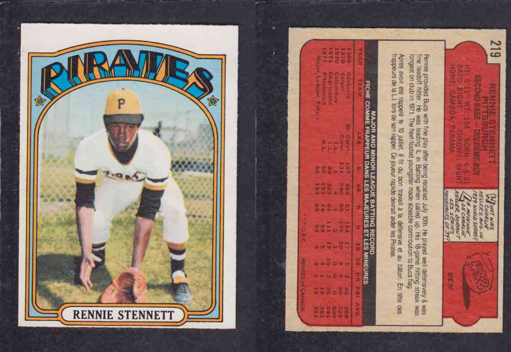 1972 O-PEE-CHEE BASEBALL CARD #219 R. STENNETT photo 1972 O-PEE-CHEE BASEBALL CARD #219 R. STENNETT photo