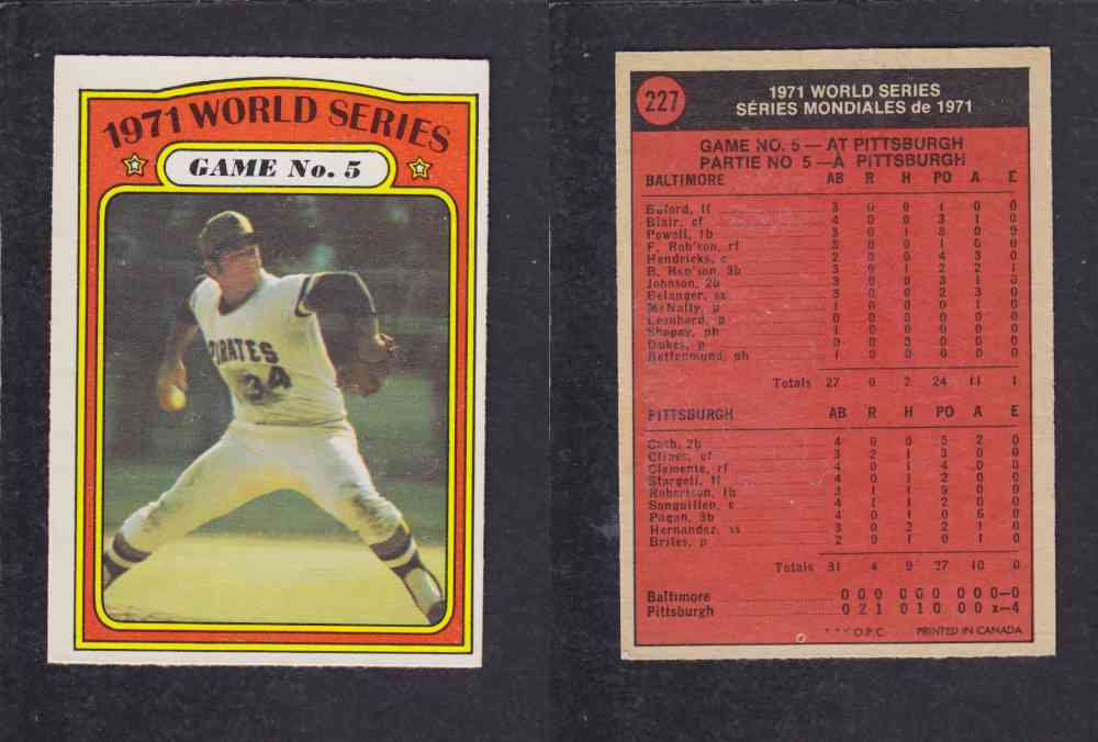 1972 O-PEE-CHEE BASEBALL CARD #227 WORLD SERIES GAME NO. 5 photo 1972 O-PEE-CHEE BASEBALL CARD #227 WORLD SERIES GAME NO. 5 photo