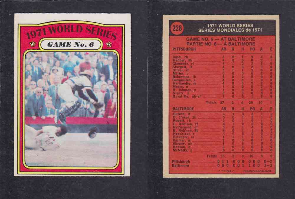 1972 O-PEE-CHEE BASEBALL CARD #228 WORLD SERIES GAME NO. 6 photo 1972 O-PEE-CHEE BASEBALL CARD #228 WORLD SERIES GAME NO. 6 photo