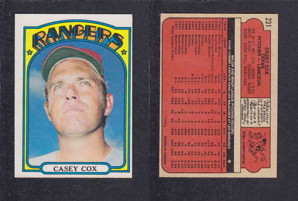 1972 O-PEE-CHEE BASEBALL CARD #231 C. COX photo 1972 O-PEE-CHEE BASEBALL CARD #231 C. COX photo