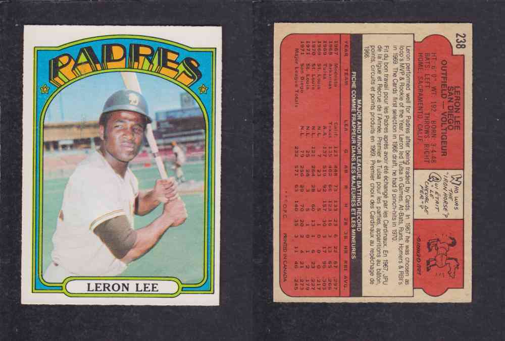 1972 O-PEE-CHEE BASEBALL CARD #238 L. LEE photo 1972 O-PEE-CHEE BASEBALL CARD #238 L. LEE photo