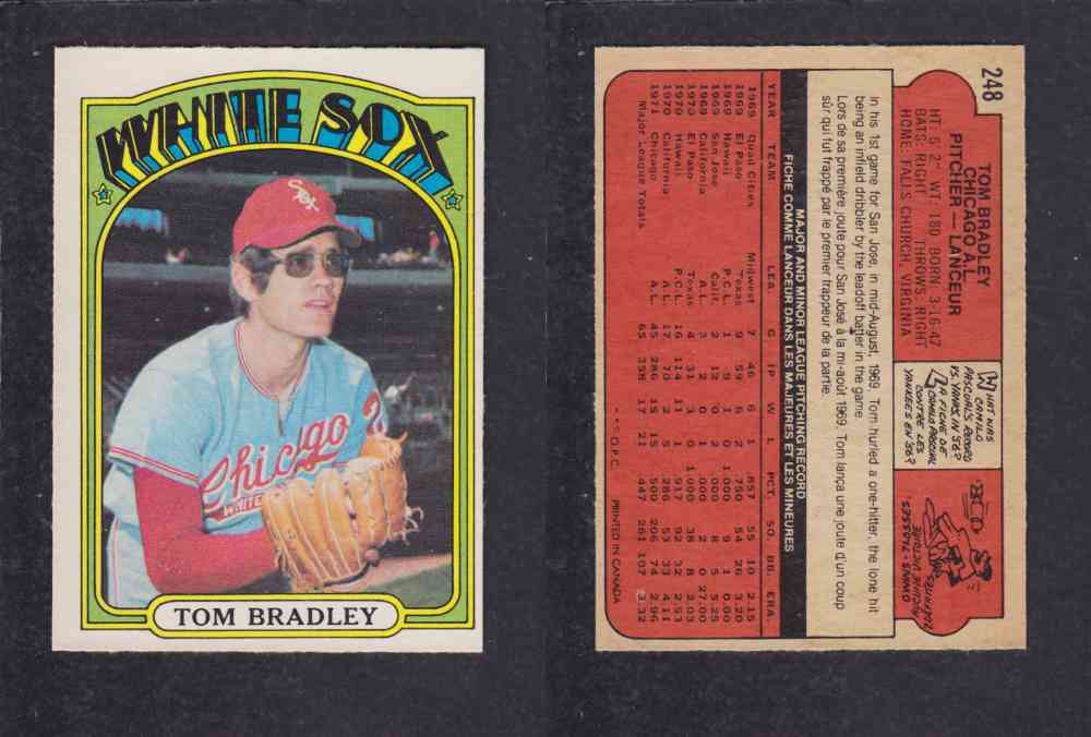 1972 O-PEE-CHEE BASEBALL CARD #248 T. BRADLEY photo 1972 O-PEE-CHEE BASEBALL CARD #248 T. BRADLEY photo