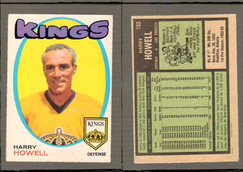 1971-72 O-PEE-CHEE HOCKEY CARD #153 H.HOWELL photo 1971-72 O-PEE-CHEE HOCKEY CARD #153 H.HOWELL photo