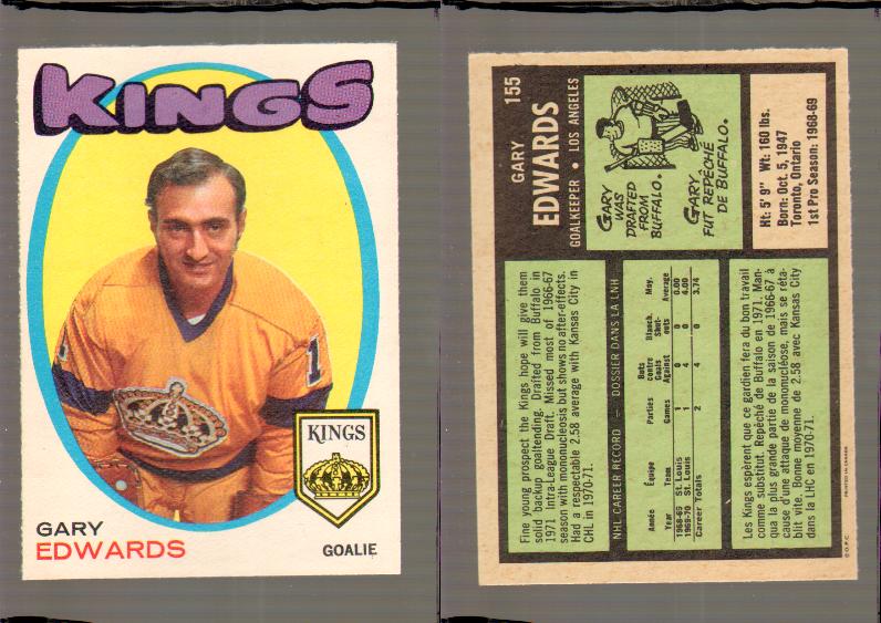 1971-72 O-PEE-CHEE HOCKEY CARD #155 G.EDWARDS photo 1971-72 O-PEE-CHEE HOCKEY CARD #155 G.EDWARDS photo