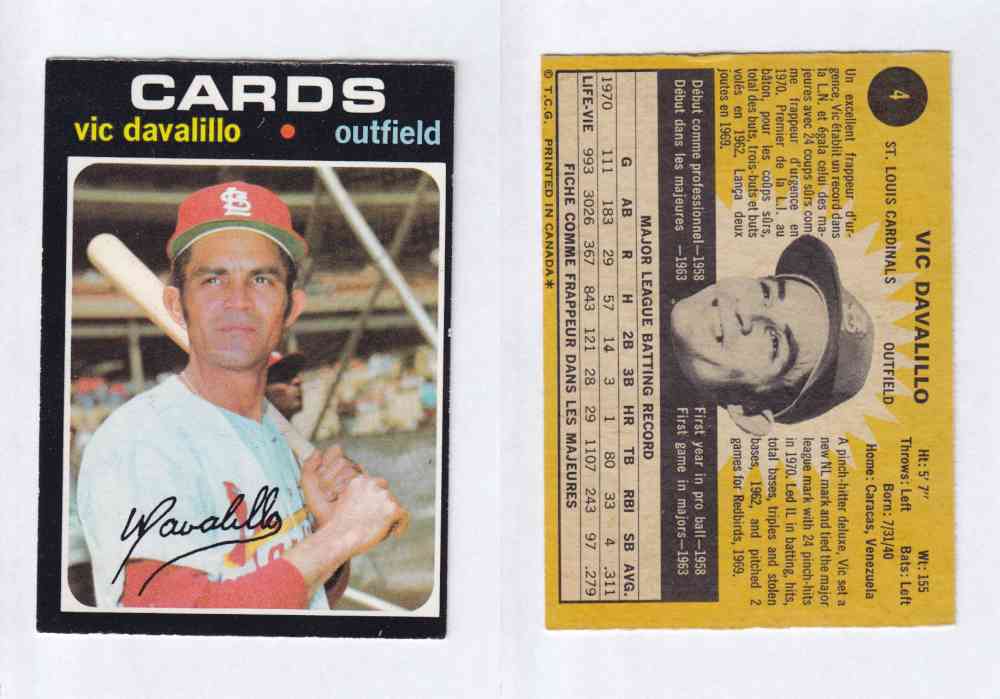 1971 O-PEE-CHEE BASEBALL CARDS #4 V. DAVALILLO photo 1971 O-PEE-CHEE BASEBALL CARDS #4 V. DAVALILLO photo