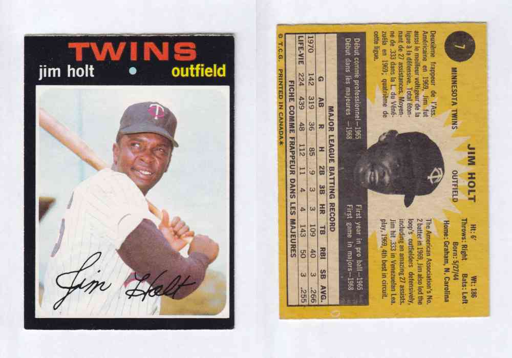1971 O-PEE-CHEE BASEBALL CARDS #7 J. HOLT photo 1971 O-PEE-CHEE BASEBALL CARDS #7 J. HOLT photo