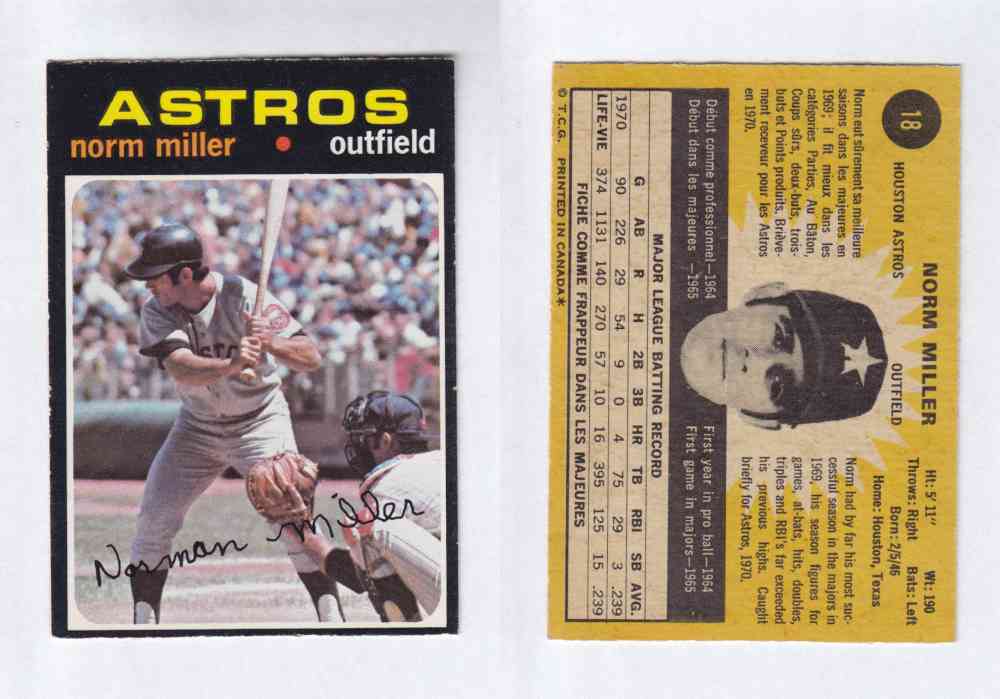 1971 O-PEE-CHEE BASEBALL CARDS #18 N. MILLER photo 1971 O-PEE-CHEE BASEBALL CARDS #18 N. MILLER photo