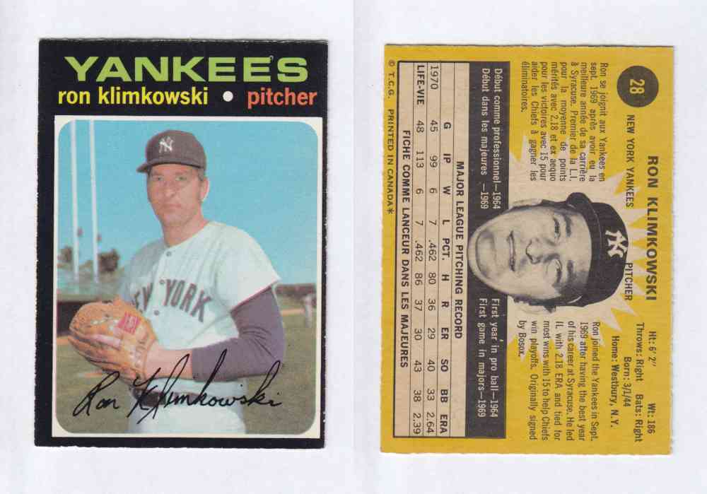 1971 O-PEE-CHEE BASEBALL CARDS #28 R. KLIMKOWSKI photo 1971 O-PEE-CHEE BASEBALL CARDS #28 R. KLIMKOWSKI photo