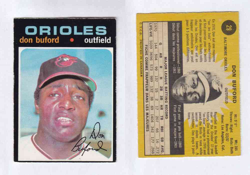 1971 O-PEE-CHEE BASEBALL CARDS #29 D. BUFORD photo 1971 O-PEE-CHEE BASEBALL CARDS #29 D. BUFORD photo