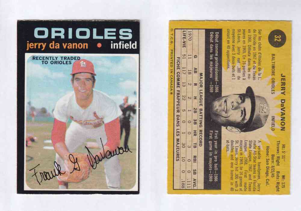 1971 O-PEE-CHEE BASEBALL CARDS #32 J. DA VANON photo 1971 O-PEE-CHEE BASEBALL CARDS #32 J. DA VANON photo