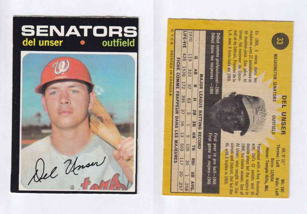1971 O-PEE-CHEE BASEBALL CARDS #33 D. UNSER photo 1971 O-PEE-CHEE BASEBALL CARDS #33 D. UNSER photo