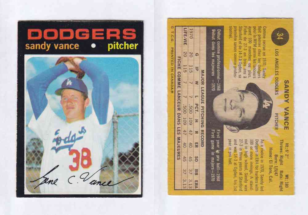 1971 O-PEE-CHEE BASEBALL CARDS #34 S. VANCE photo 1971 O-PEE-CHEE BASEBALL CARDS #34 S. VANCE photo