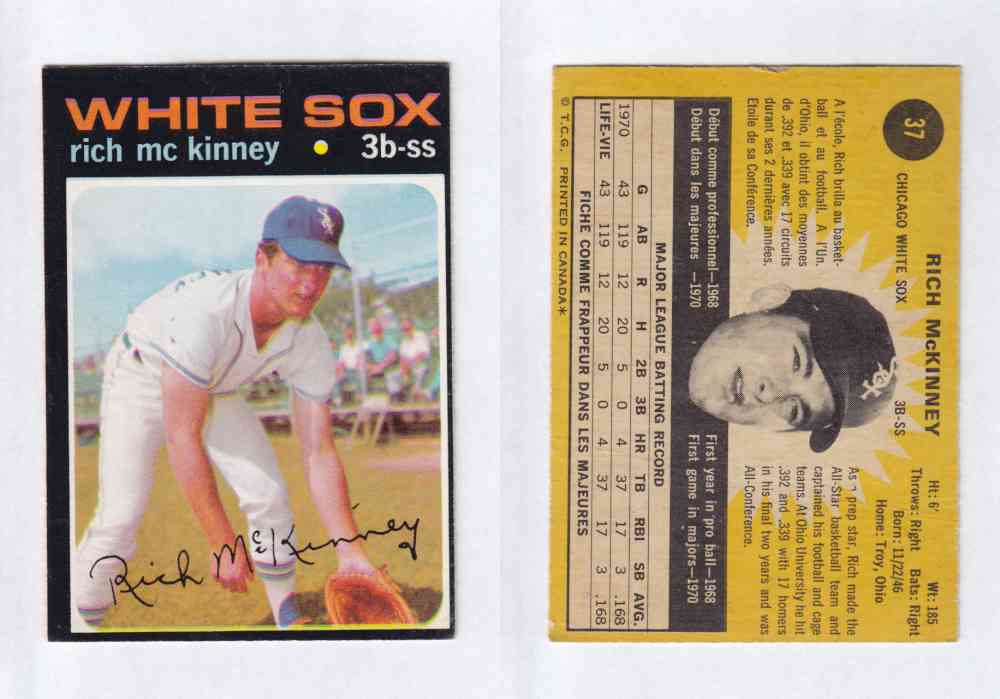 1971 O-PEE-CHEE BASEBALL CARDS #37 R. McKINNEY photo 1971 O-PEE-CHEE BASEBALL CARDS #37 R. McKINNEY photo