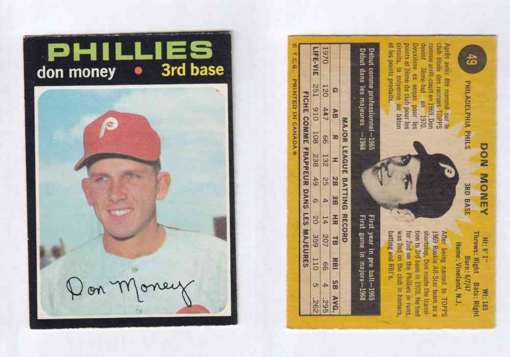 1971 O-PEE-CHEE BASEBALL CARDS #49 D. MONEY photo 1971 O-PEE-CHEE BASEBALL CARDS #49 D. MONEY photo