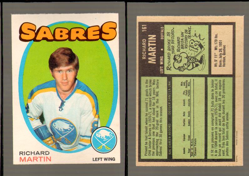 1971-72 O-PEE-CHEE HOCKEY CARD #161 R.MARTIN RC photo 1971-72 O-PEE-CHEE HOCKEY CARD #161 R.MARTIN RC photo