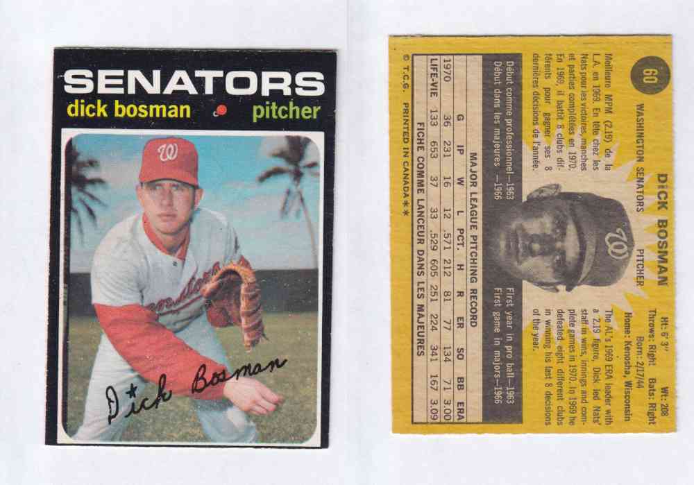 1971 O-PEE-CHEE BASEBALL CARDS #60 D. BOSMAN photo 1971 O-PEE-CHEE BASEBALL CARDS #60 D. BOSMAN photo