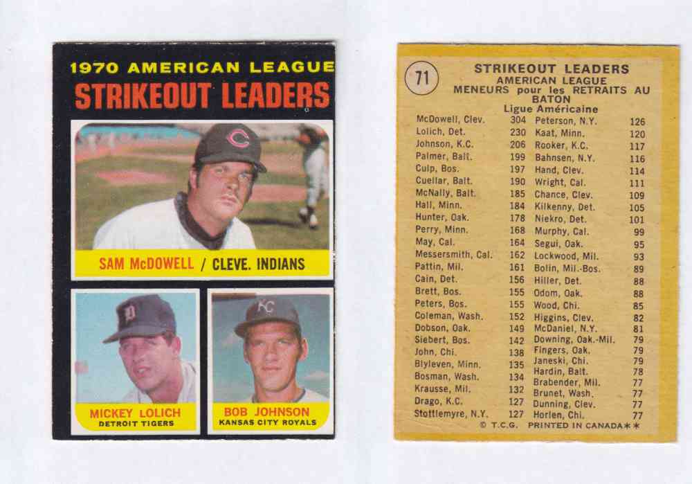 1971 O-PEE-CHEE BASEBALL CARDS #71 STRIKEOUT LEADERS photo 1971 O-PEE-CHEE BASEBALL CARDS #71 STRIKEOUT LEADERS photo