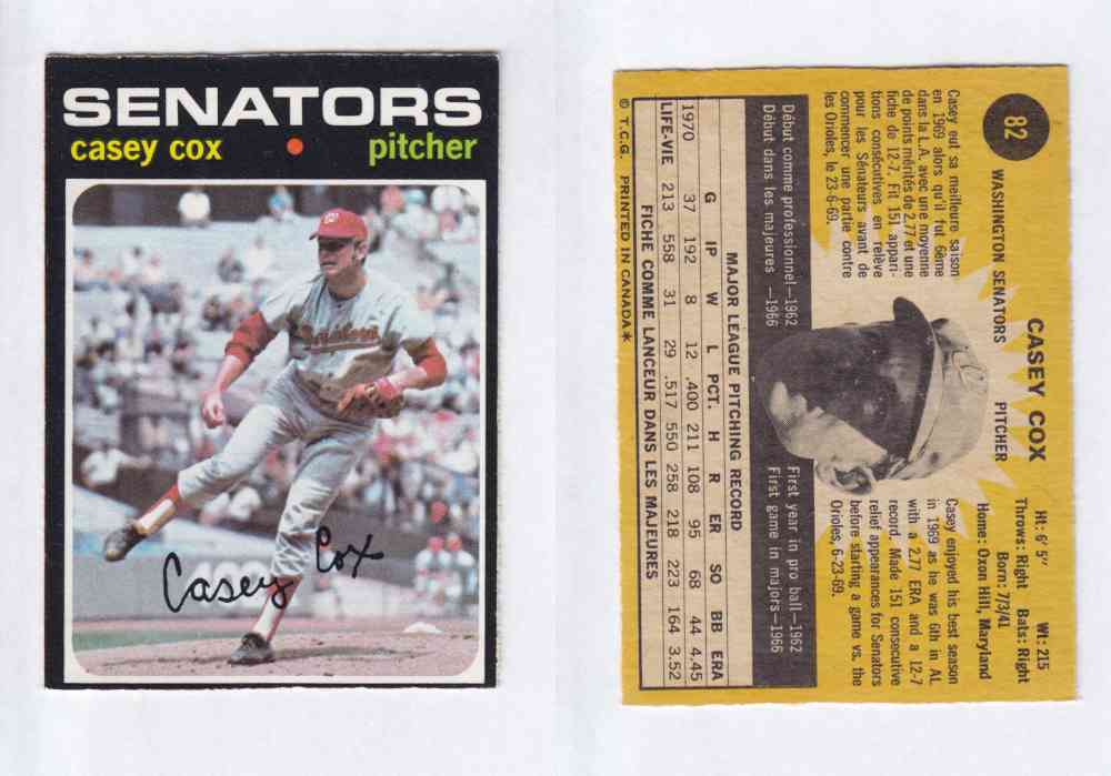 1971 O-PEE-CHEE BASEBALL CARDS #82 C. COX photo 1971 O-PEE-CHEE BASEBALL CARDS #82 C. COX photo