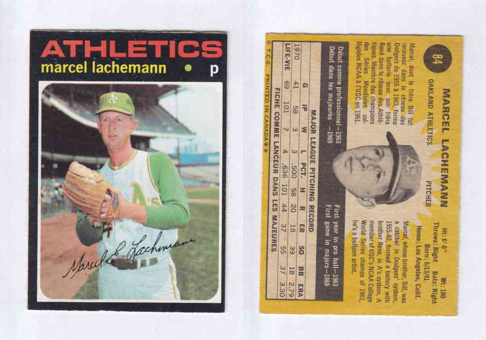 1971 O-PEE-CHEE BASEBALL CARDS #84 M. LACHEMANN photo 1971 O-PEE-CHEE BASEBALL CARDS #84 M. LACHEMANN photo
