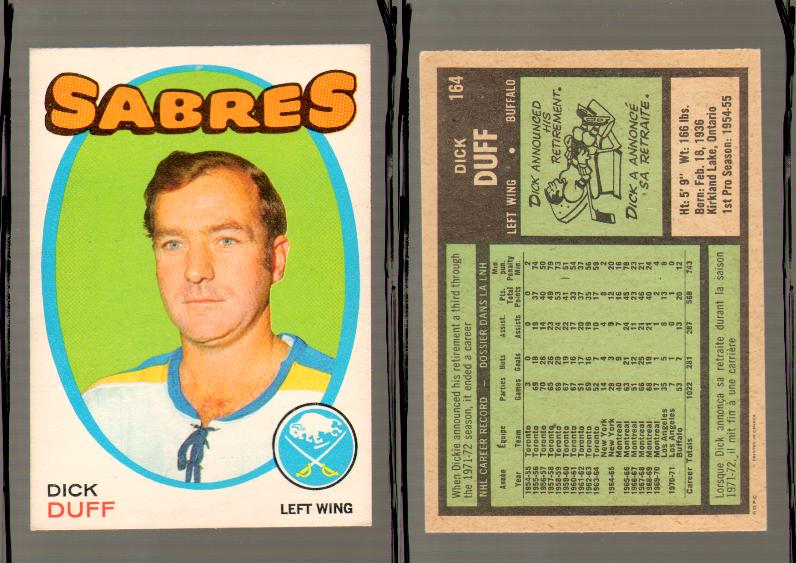 1971-72 O-PEE-CHEE HOCKEY CARD #164 D.DUFF photo 1971-72 O-PEE-CHEE HOCKEY CARD #164 D.DUFF photo