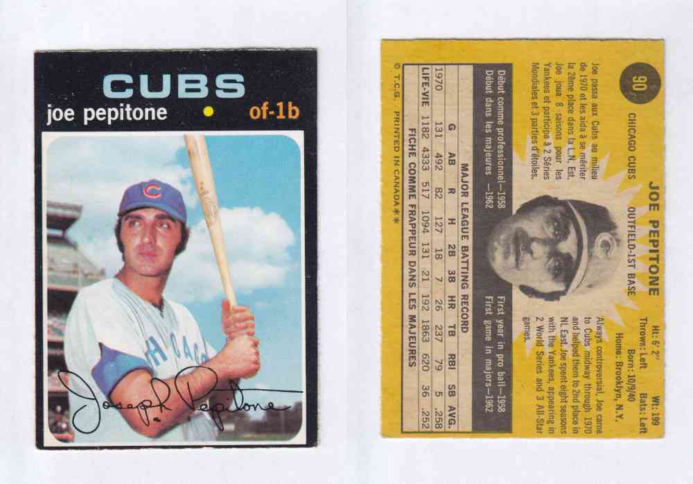 1971 O-PEE-CHEE BASEBALL CARDS #90 J. PEPITONE photo 1971 O-PEE-CHEE BASEBALL CARDS #90 J. PEPITONE photo
