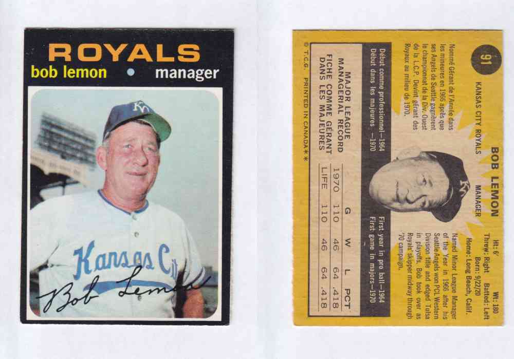 1971 O-PEE-CHEE BASEBALL CARDS #91 B. LEMON photo 1971 O-PEE-CHEE BASEBALL CARDS #91 B. LEMON photo
