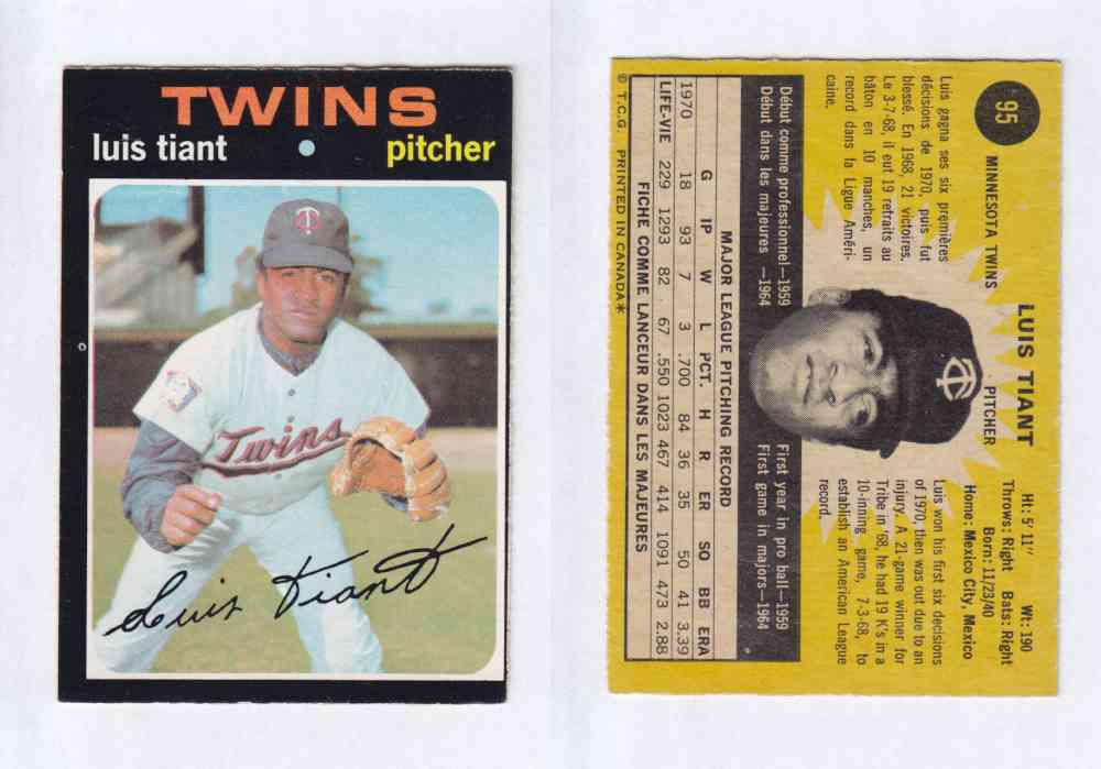 1971 O-PEE-CHEE BASEBALL CARDS #95 L. TIANT photo 1971 O-PEE-CHEE BASEBALL CARDS #95 L. TIANT photo